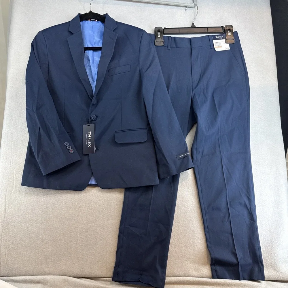 Tommy Hilfiger Boys' 2-Piece Formal Suit Set, Bright Blue, 12 Husky